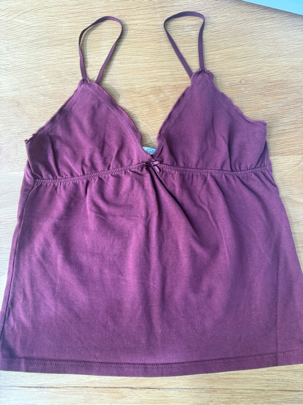 John Galt Burgandy Bow Lettuce Edge Tank Top